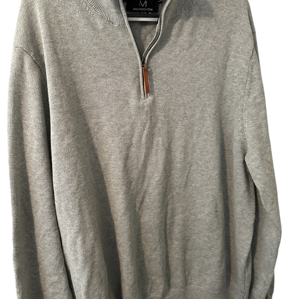 NWOT Magaschoni Gray Quarter Zip Leather Zipper Pull Sweater Men’s XL